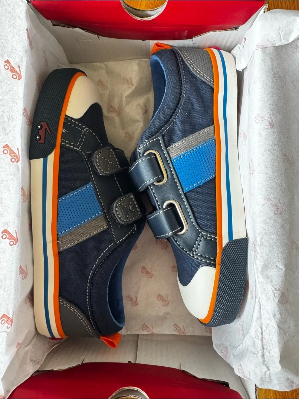 See Kai Run Navy Blue & Orange Velcro Strap Sneakers